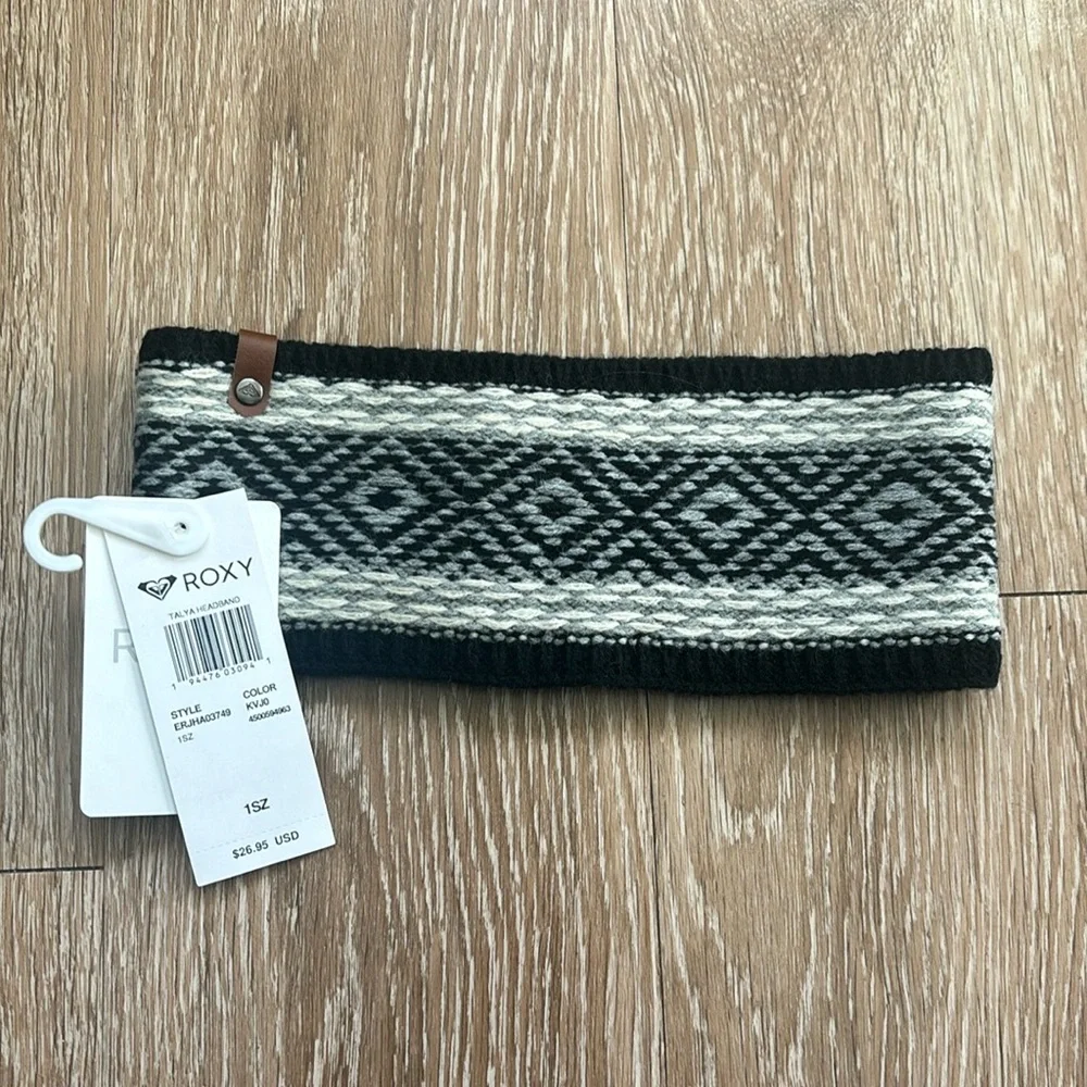 New! Roxy Tayla knit polar fleece lined headband black/white